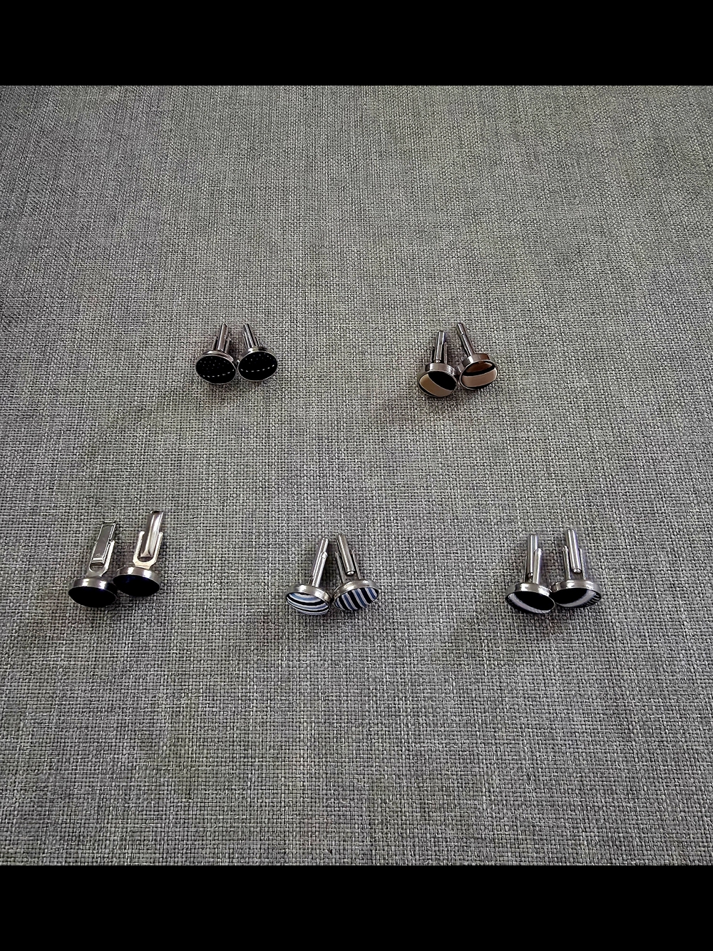 Men's Silver and Black Cufflink Set - Classic Stainless Steel Design